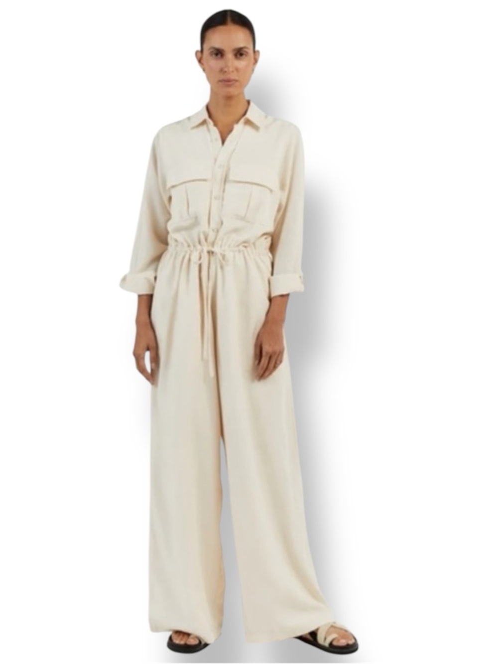 NWT DISSH Lars Cream Tencel Jumpsuit Wide Legs In Cream Size 8